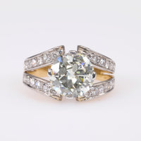 Retro GIA 3.10 Carat Round Diamond 14K White Yellow Gold Engagement Ring