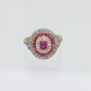 French Belle Epoque ruby diamond 18k yellow gold and platinum cluster ring