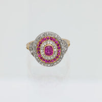 French Belle Epoque ruby diamond 18k yellow gold and platinum cluster ring