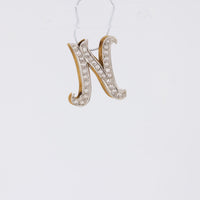 Vintage Diamond 14K Yellow and White Gold "N" Pendant