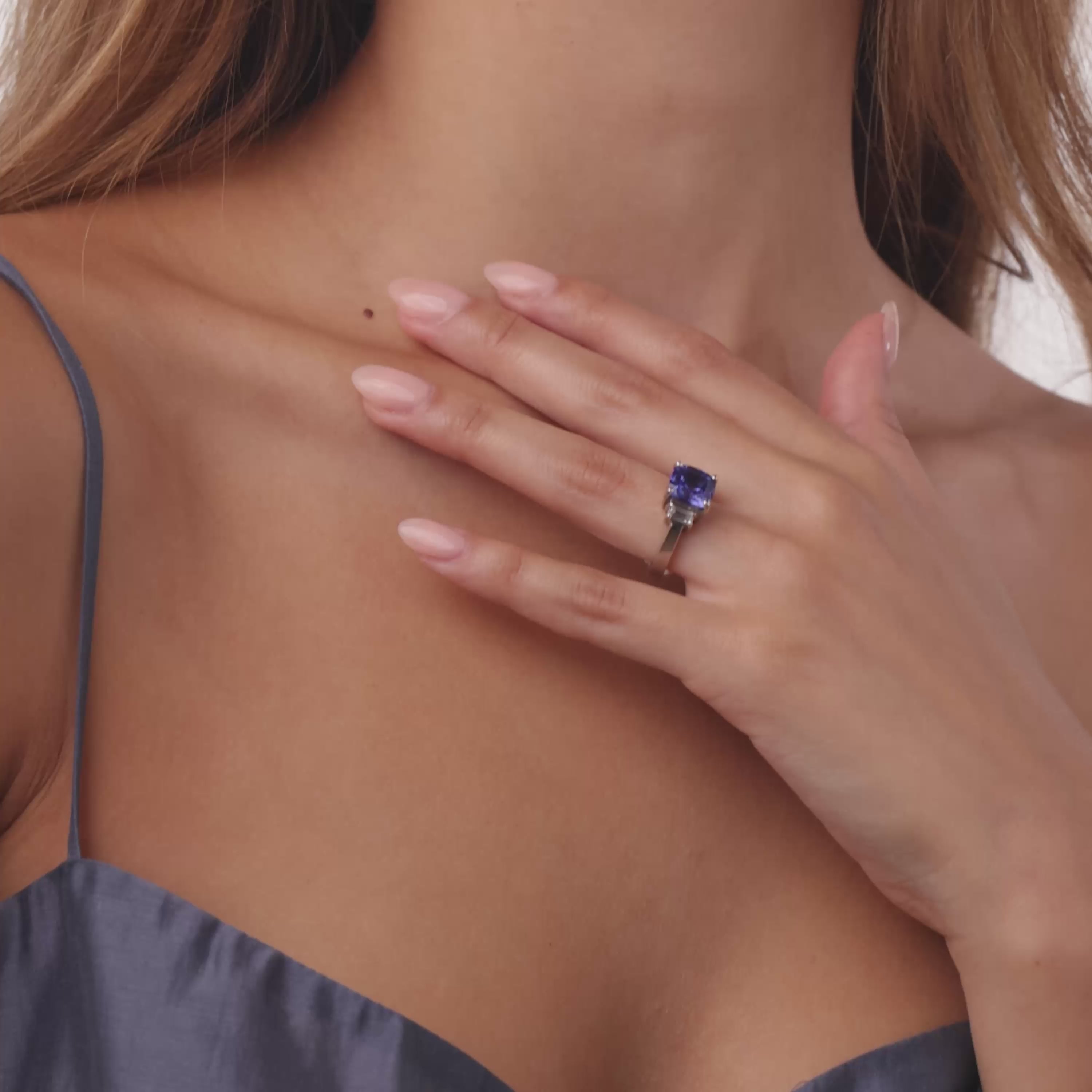 Vintage 3.60 carat tanzanite diamond 14k white gold ring