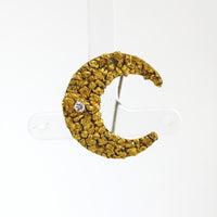 Antique 18k yellow gold nugget diamond crescent brooch