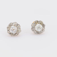 Antique French 2.3 Carat Total Diamond Weight 18K Yellow Gold Stud Earrings