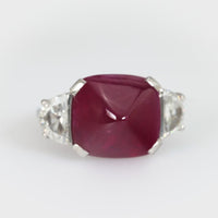 GRS 9.48 carat Burma no heat cabochon ruby diamond platinum ring