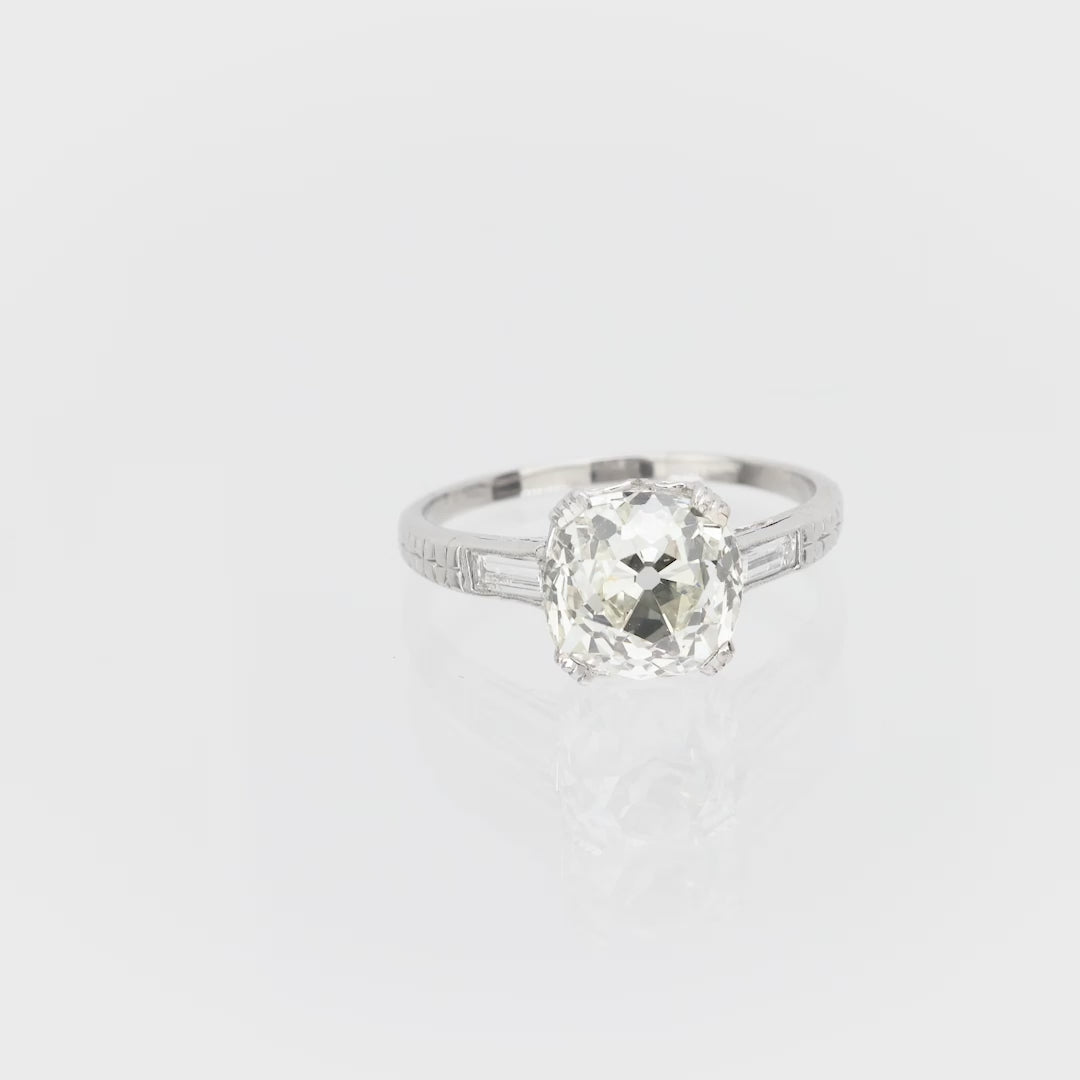 Art Deco GIA 3.10 carat old mine diamond platinum engagement ring