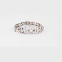 Art Deco 3.50 Carat Total Diamond Weight Diamond Sapphire Platinum Bracelet