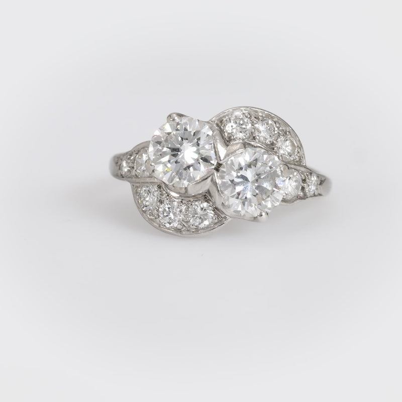 J. E. Caldwell retro platinum double diamond ring