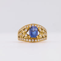 Vintage Sapphire Diamond 18K Yellow Gold Ring