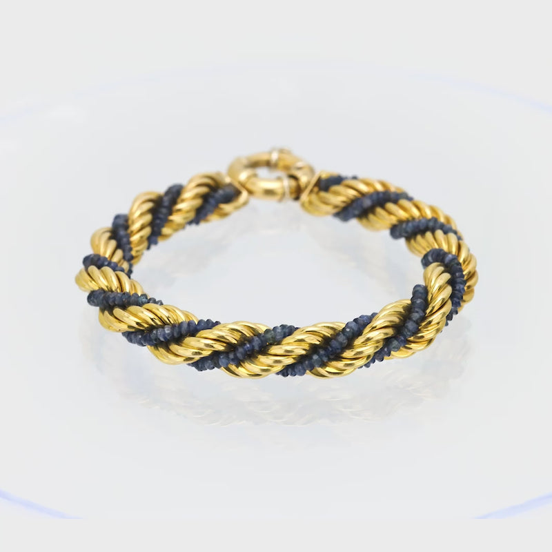 Vintage Beaded sapphires 18k yellow gold rope bracelet