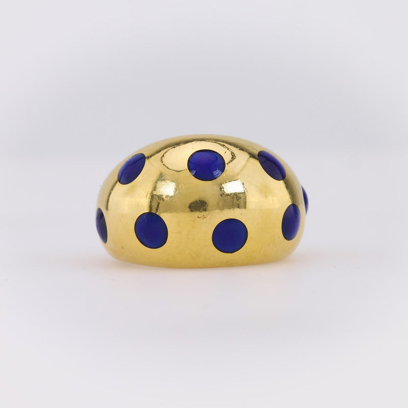 Van Cleef & Arpels French 18K Yellow Gold Enamel Polka Dot Dome Ring