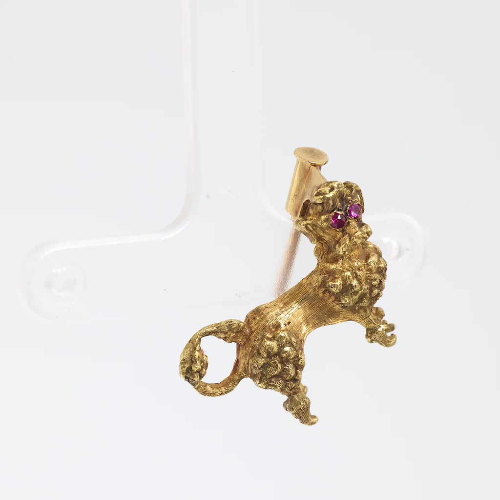 Vintage ruby 18k yellow gold poodle brooch