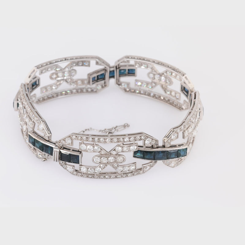 Art Deco French Sapphire Diamond Platinum Bracelet