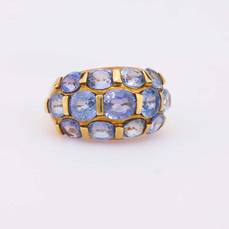 Fabulous 7.63 carat total weight sapphire 18k yellow gold three row band