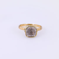 Renaissance Revival Antique Quartz 18K Yellow Gold Enamel Solitaire Ring