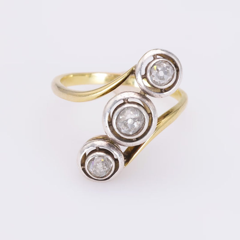 Edwardian Diamond Yellow Gold and Silver Three Stone Ring