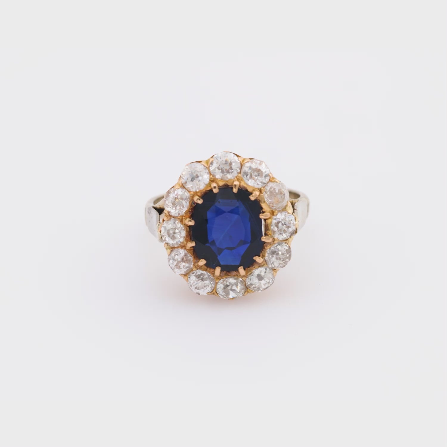 Victorian French GIA 2 carat no heat sapphire diamond 18k yellow gold ring