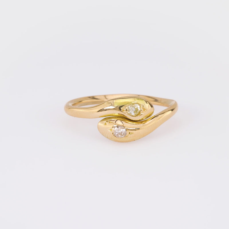 Vintage Diamond 18K Yellow Gold Toi Et Moi Snake Ring