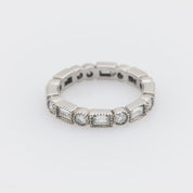 Vintage 1.35 carat round and baguette diamond 14k white gold eternity band