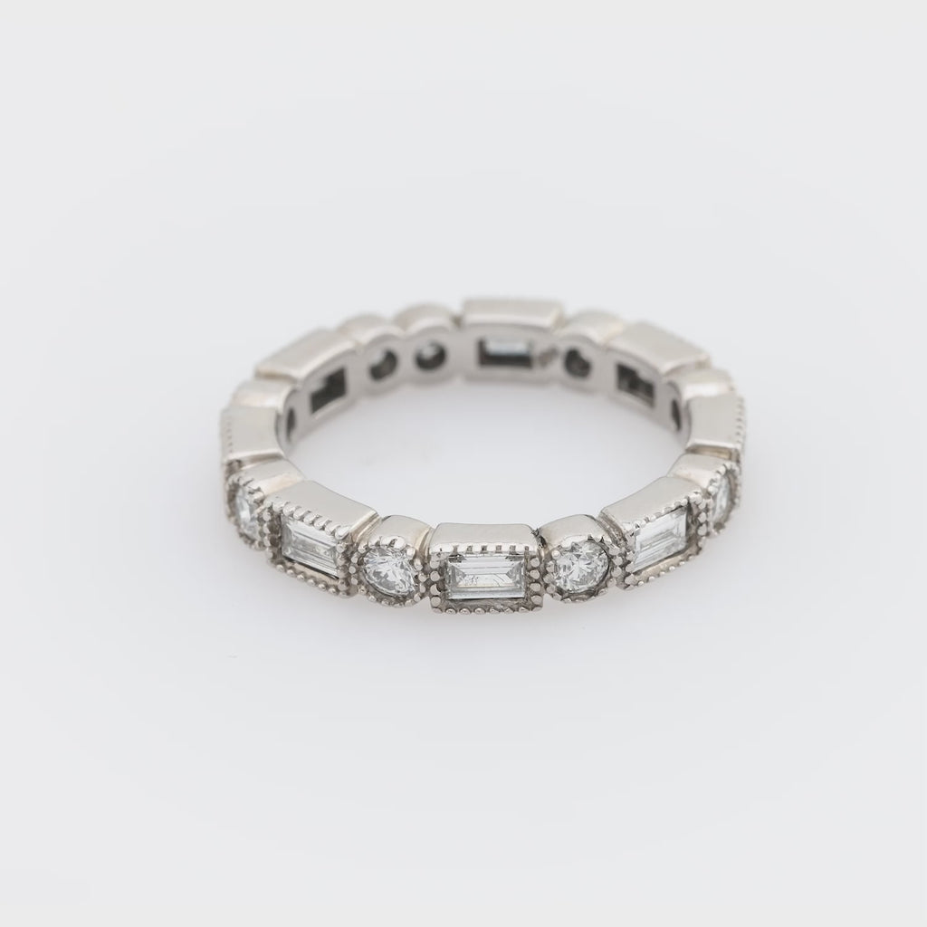 Vintage 1.35 carat round and baguette diamond 14k white gold eternity band