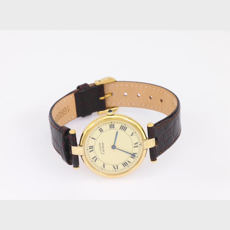 Cartier Paris Vendome gold plated silver leather wristwatch