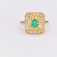 French Emerald Diamond Yellow Gold Ring