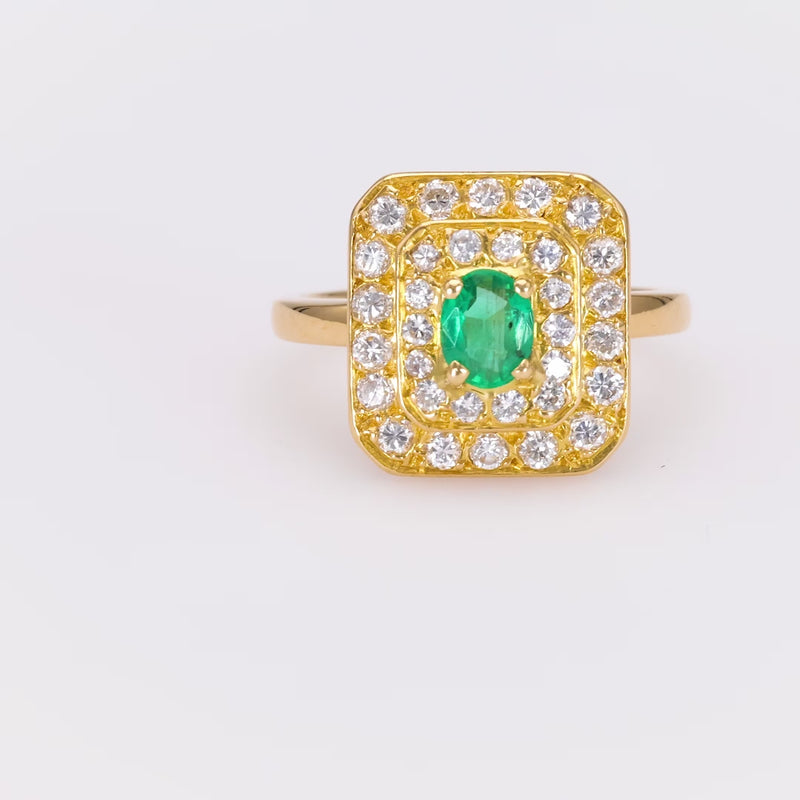 French Emerald Diamond Yellow Gold Ring