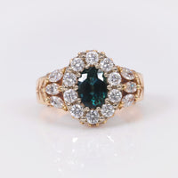 Vintage Sapphire Diamond 14K Yellow Gold Cluster Ring