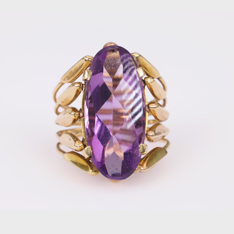 Vintage 8 Carat Amethyst 14K Yellow Gold Cocktail Ring