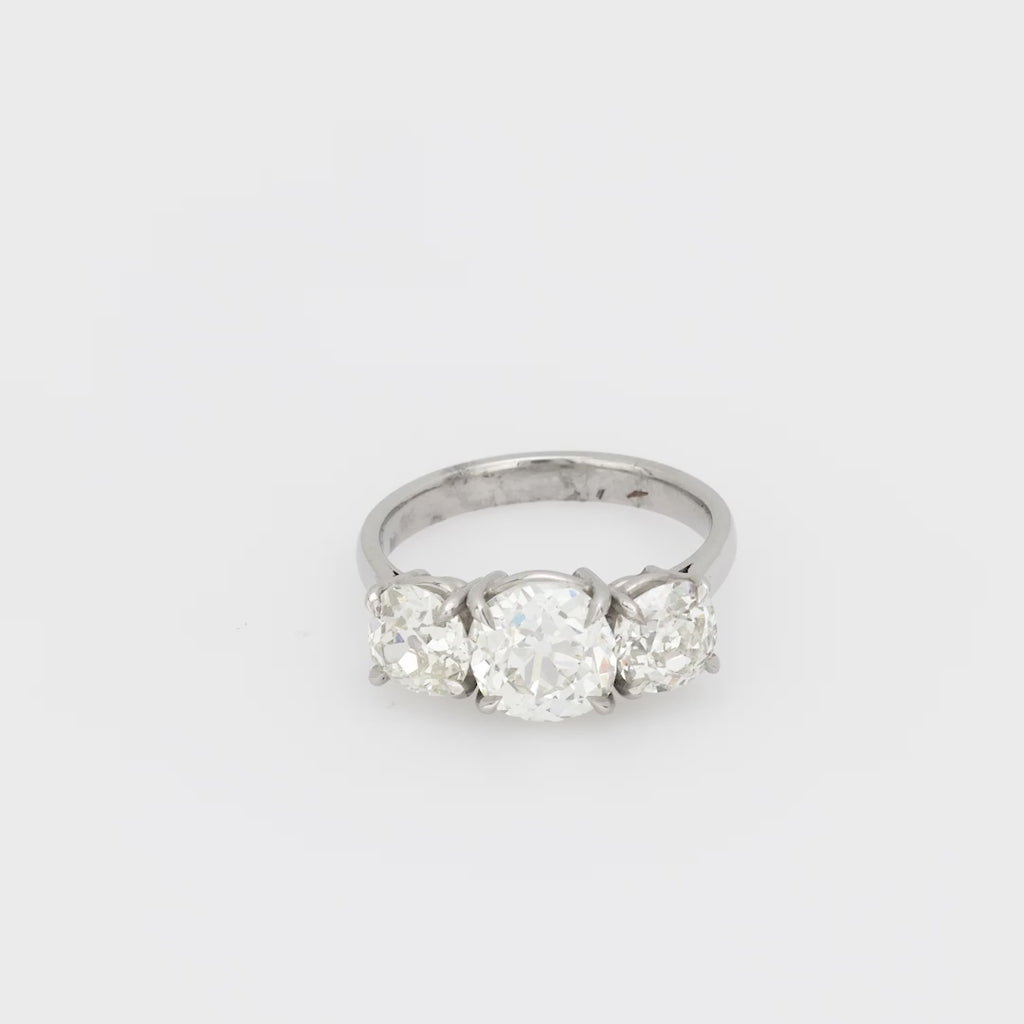 Mid Century 3.61 carat total diamond weight platinum 3 stone ring