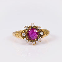 Retro Ruby Diamond 14K Yellow Gold Ring