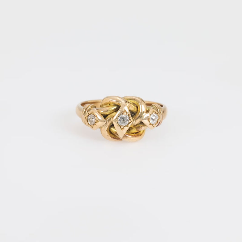 Victorian old mine cut 18k yellow gold three head snake ring