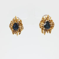 Vintage 4.20 carat total weight sapphire diamond 18k yellow gold earrings