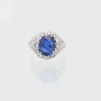 French AGL Ceylon no heat sapphire diamond 18k white gold ring