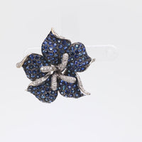 Modern 9 carat sapphire diamond 18k white gold flower brooch