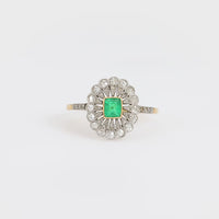 Edwardian emerald diamond 18k yellow gold ring signed Koch