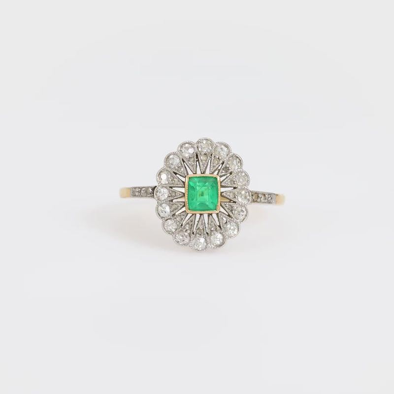 Edwardian emerald diamond 18k yellow gold ring signed Koch