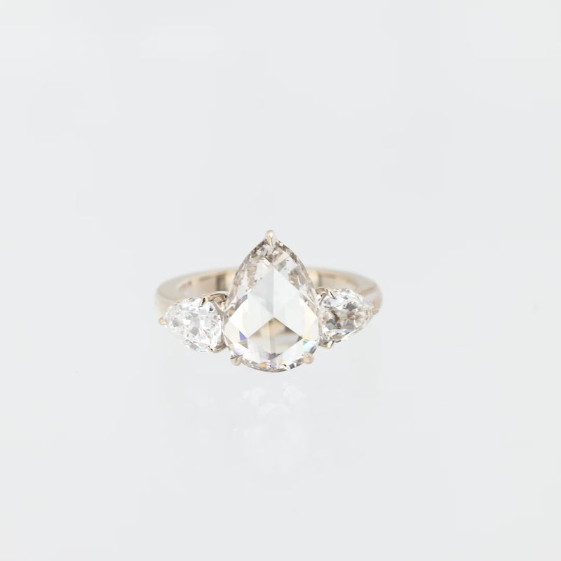 GIA 2.98 carat old cut diamond platinum three stone engagement ring