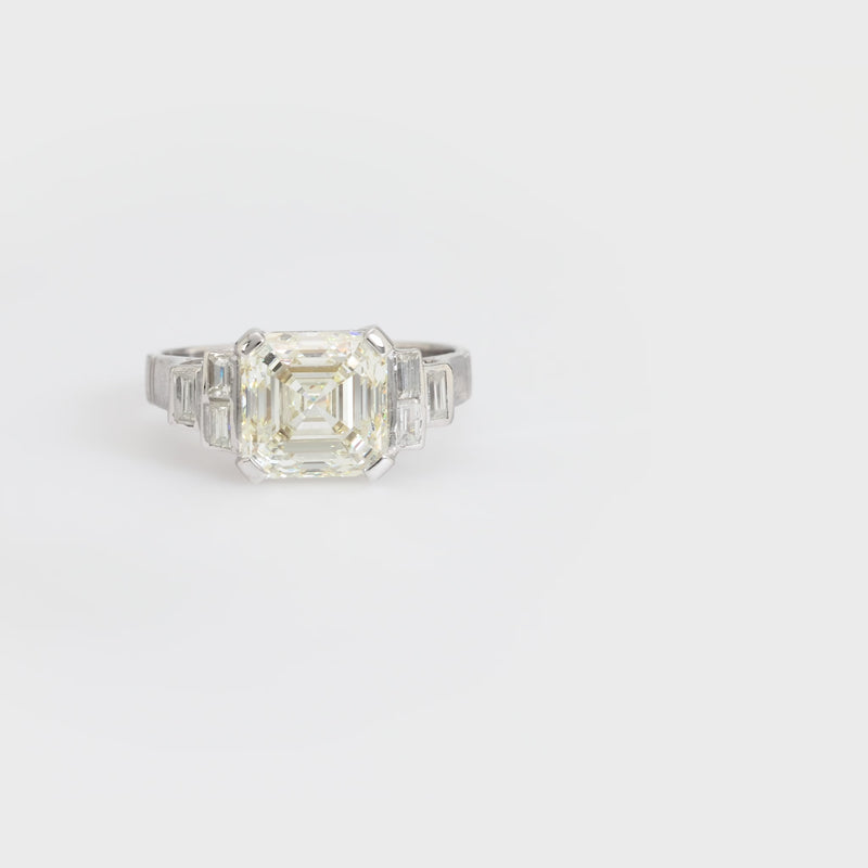 GIA 4.05 carat Asscher cut diamond 18k white gold engagement ring