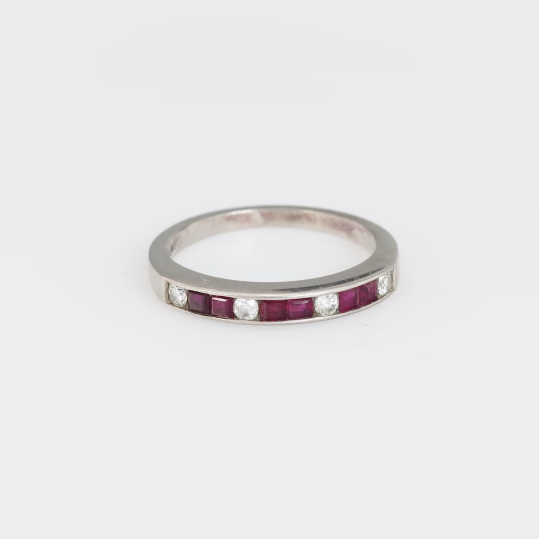 Mid Century ruby diamond platinum wedding band