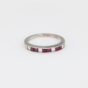 Mid Century ruby diamond platinum wedding band