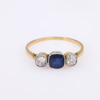 French Belle Epoque Sapphire 18K Yellow Gold Diamond Ring