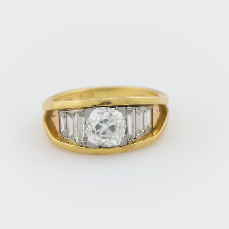 Vintage GIA 1.73 carat old mine cut diamond 18k gold ring