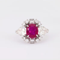 Mid Century GIA 1.5 Carat Burma No Heat Ruby Diamond Platinum Ring