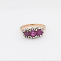 Vintage GIA 1.05 carat Burma no heat pink sapphire 14k yellow gold 3 stone ring