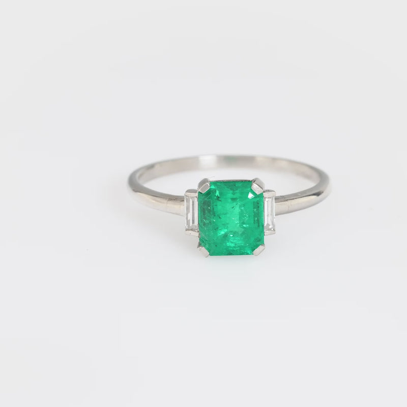 Mid Century 1.30 carat emerald diamond platinum ring