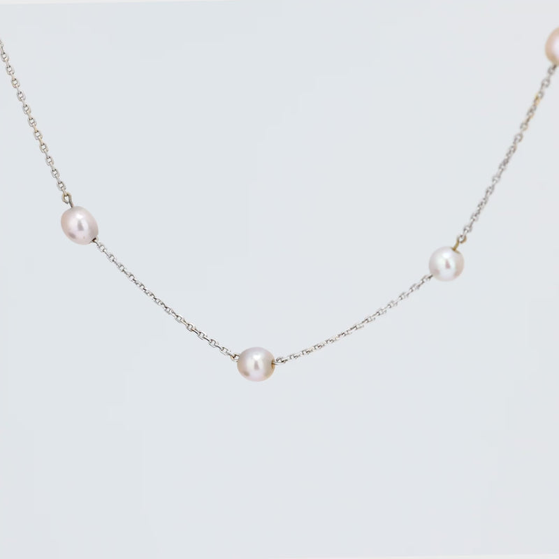 Vintage pearl 18k white gold necklace