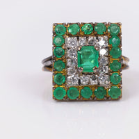 Belle Époque French Emerald Diamond 14K Yellow Gold Halo Ring