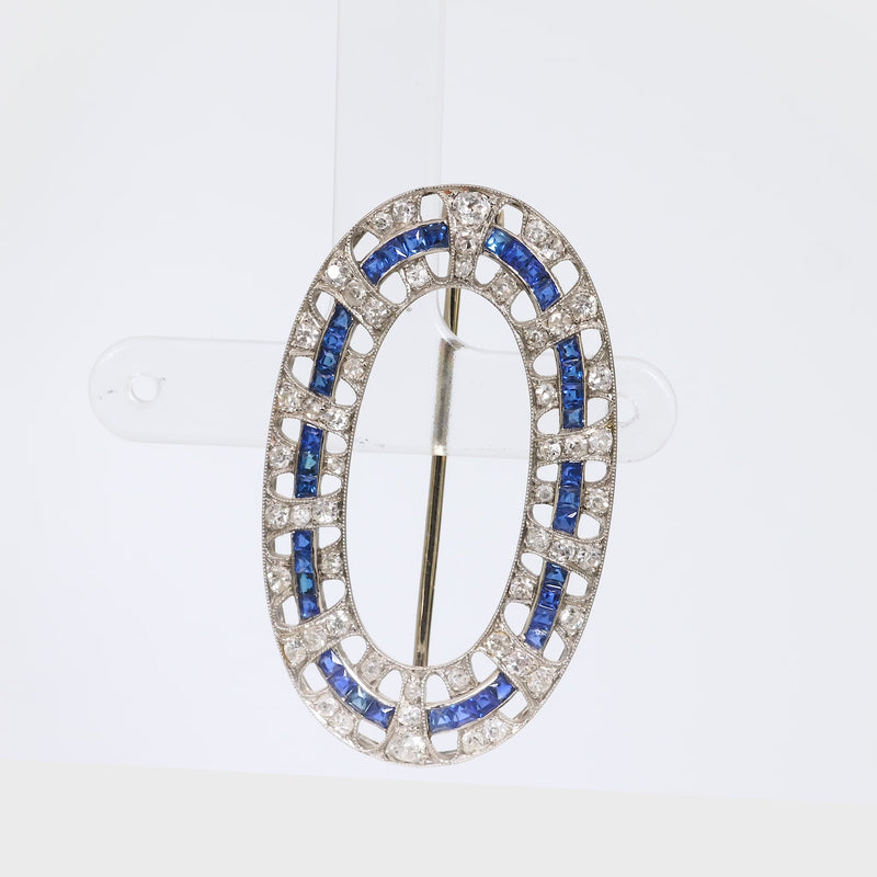 Art Deco French sapphire diamond platinum brooch