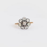 Georgian 2 carat total weight diamond 18k yellow gold silver cluster ring