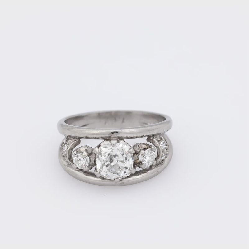 Mid Century 1.67 carat platinum 3 stone double band ring